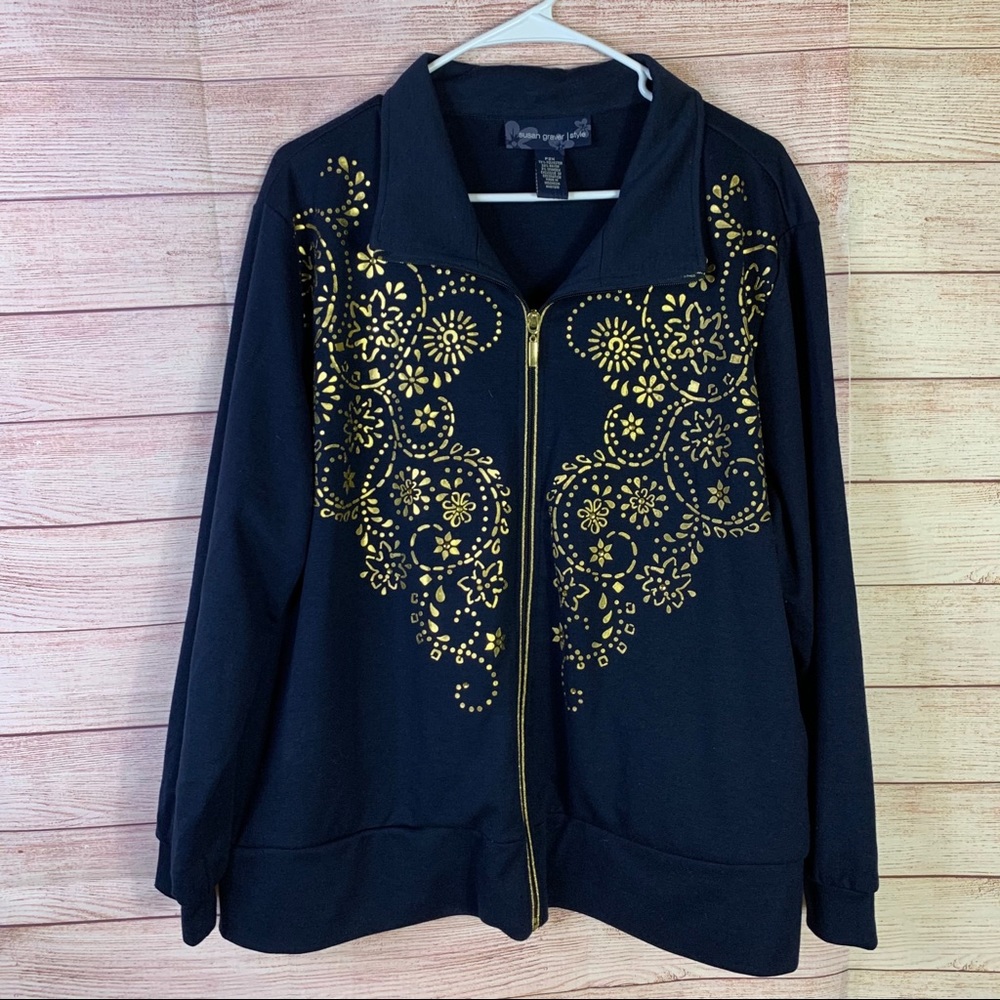 Susan Graver Front Zipper Gold Accent‎ Jacket P2X